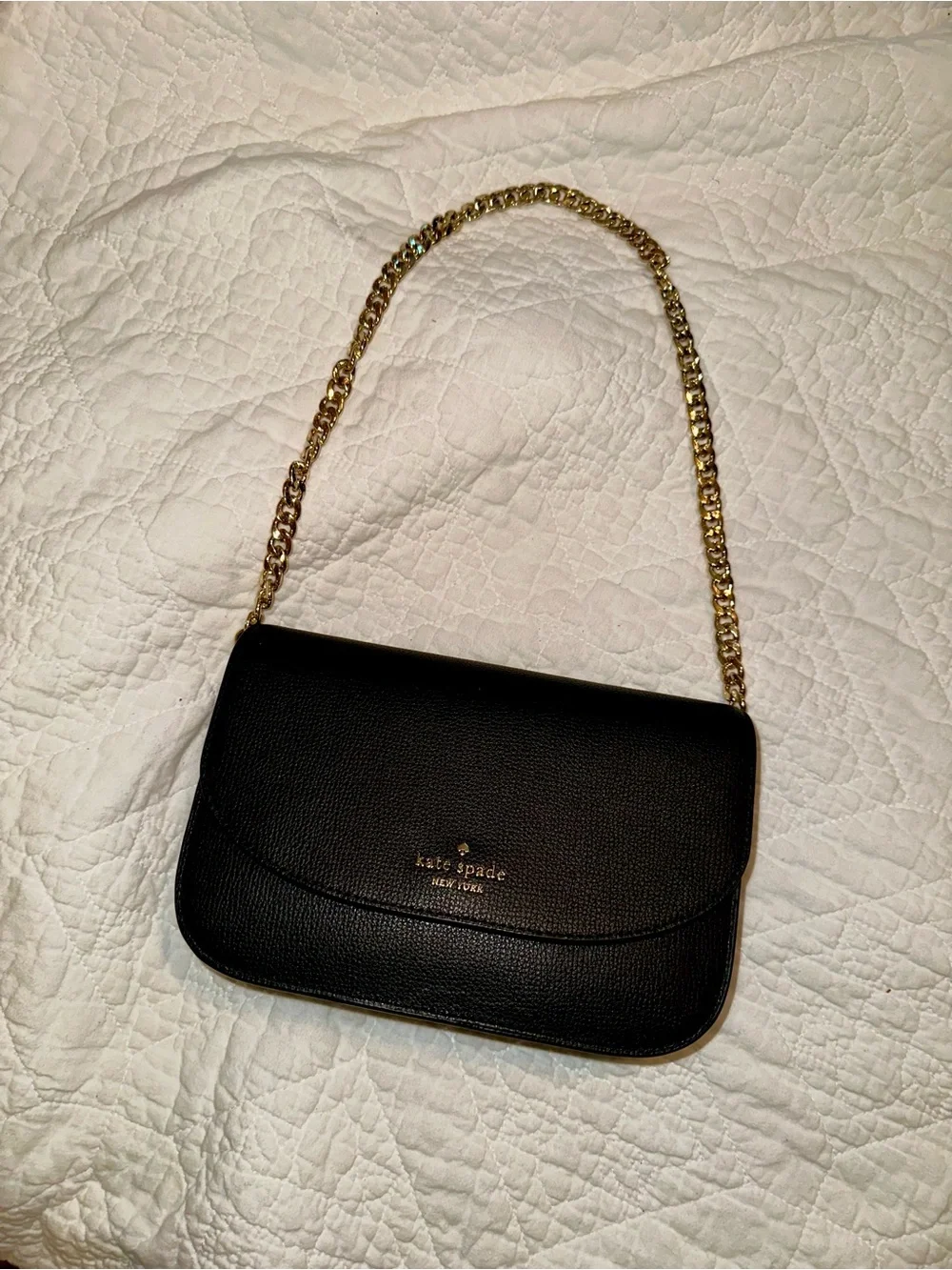 kate spade black leather shoulder bag with gold chain